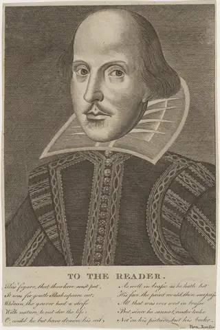 William Shakespeare, by Martin Droeshout, ink, 1610