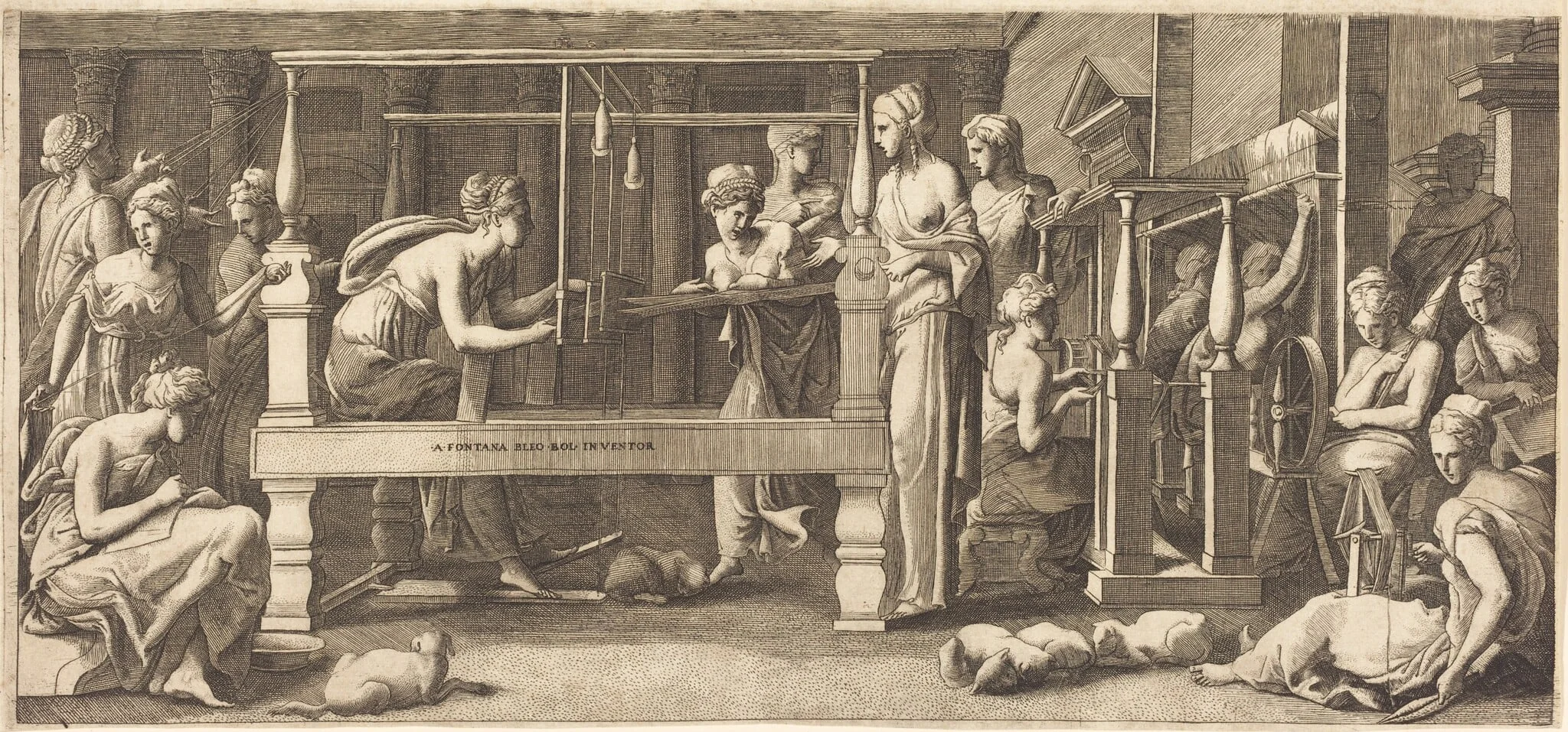 Penelope and Her Maids Weaving, detail