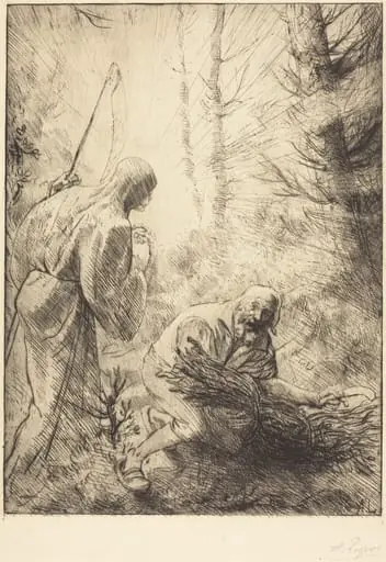 Death and the Woodcutter, 2nd plate (La mort et le bucheron), by Alphonse Legros, ink, 1874