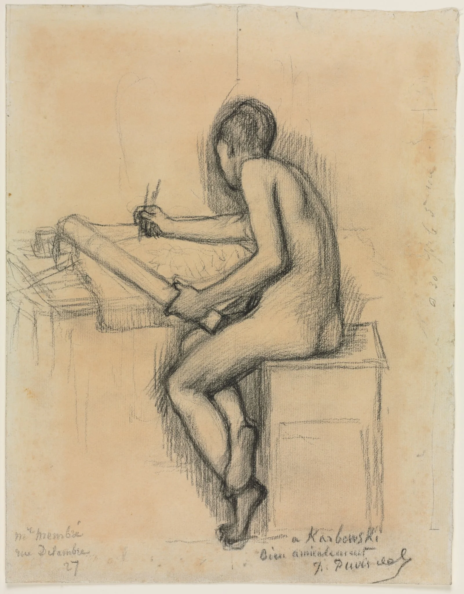 Study of a Seated Nude Female Model Drawing, detail
