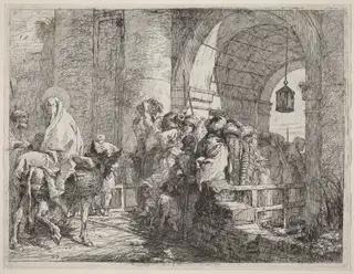 The Holy Family Arriving at a City Gate, by Giovanni Domenico Tiepolo, ink, 1753
