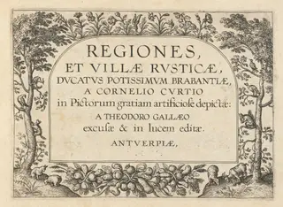 Title Page for "Regiones et Villae Rusticae", by Theodor Galle, ink, 1633