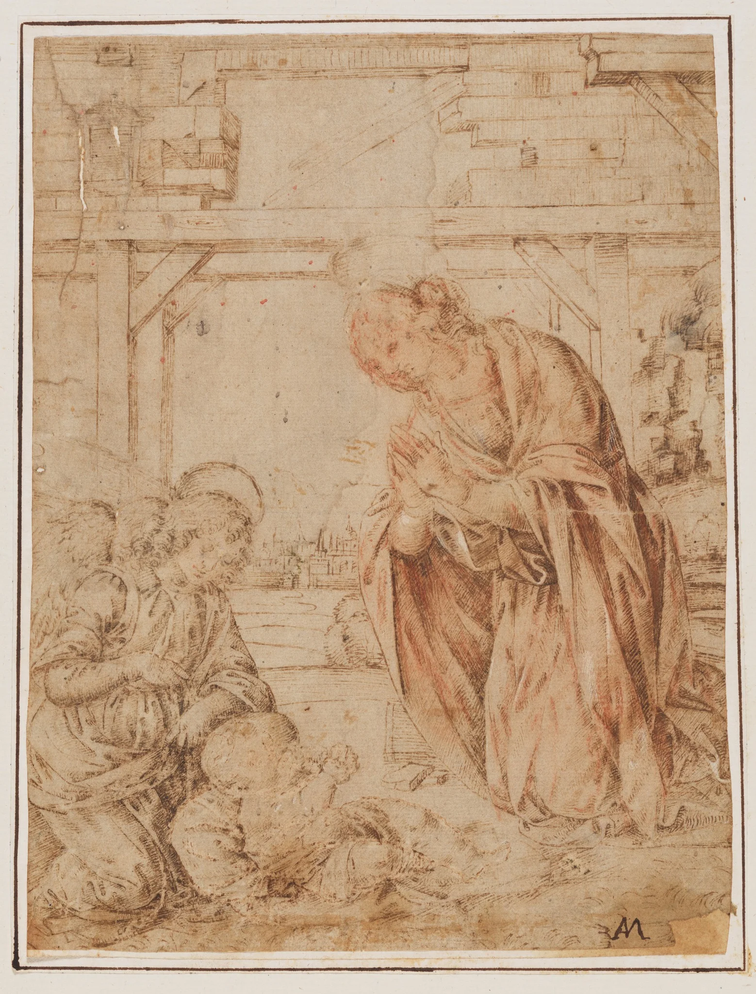 The Madonna Adoring the Child, with an Angel, detail
