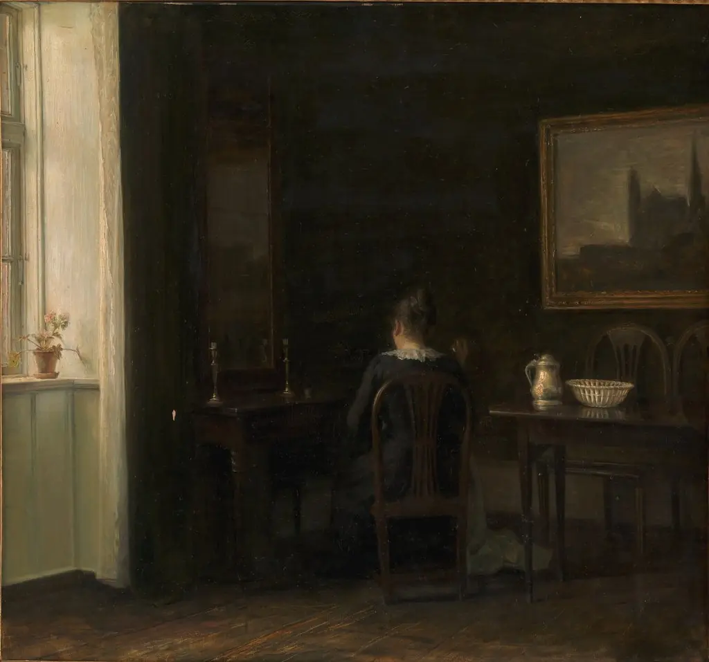 Interior with the Artist's Wife Emilie Heise, by Carl Holsøe, oil, 1903