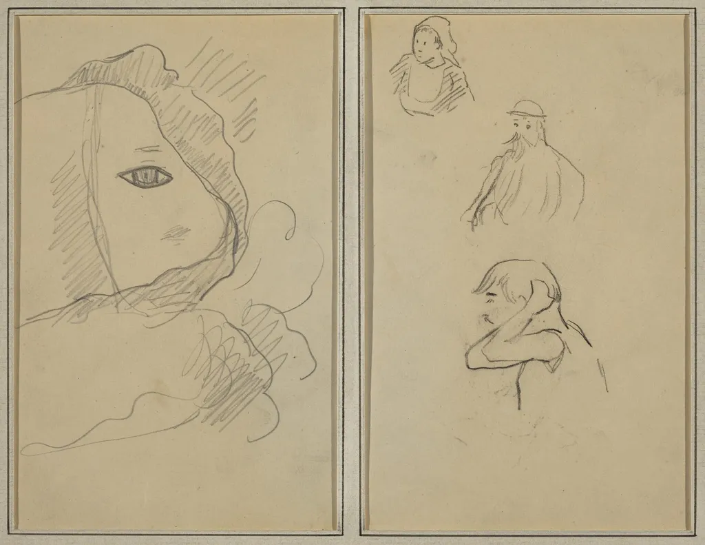 Eye and Part of Face; A Breton Woman and Two Men [recto], by Paul Gauguin, graphite, 1886