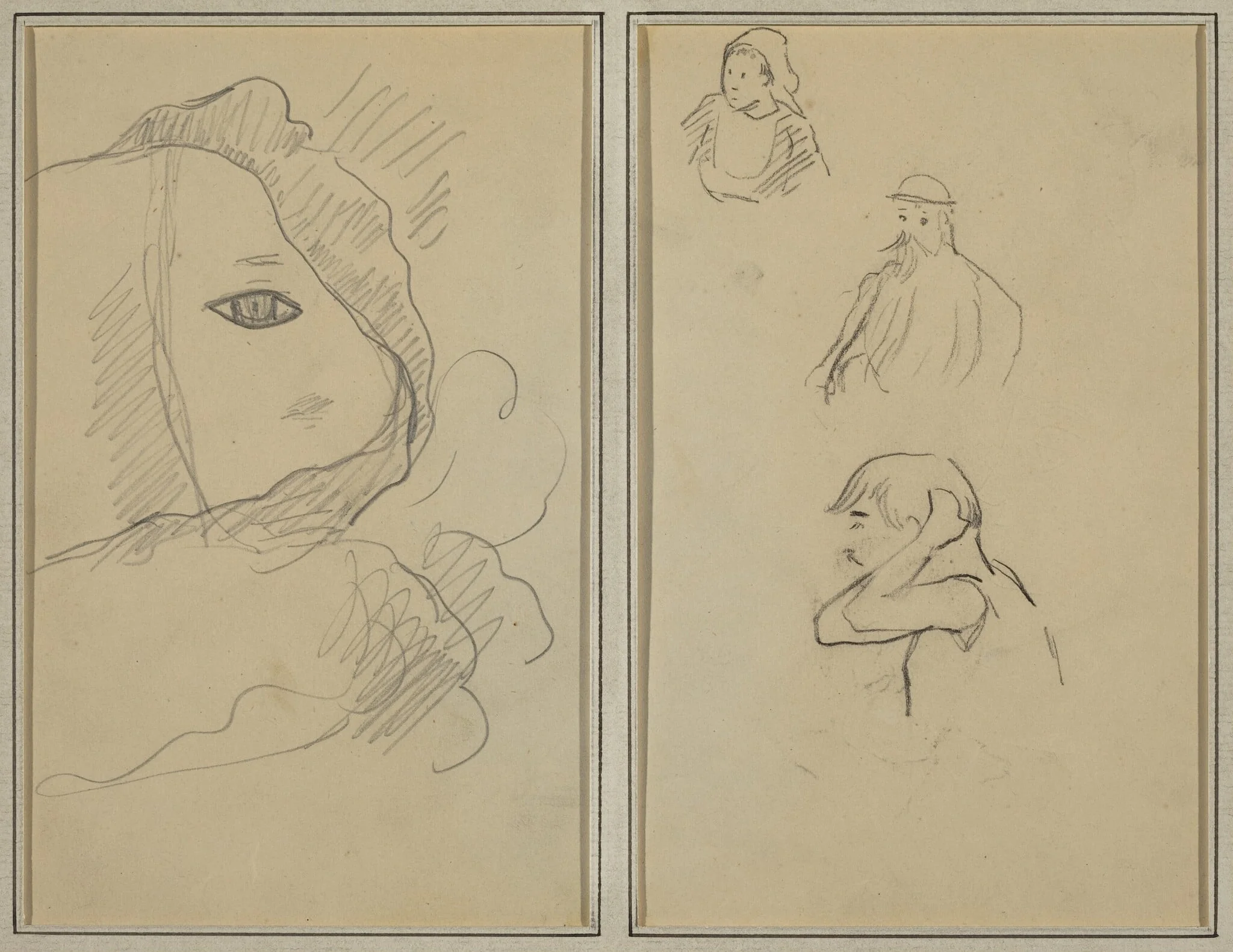 Eye and Part of Face; A Breton Woman and Two Men [recto], detail