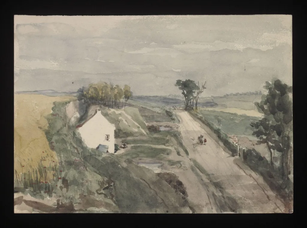 Watercolour drawing by the Grieve family, showing a country scene, near Minster, Kent, by Grieve, 1850