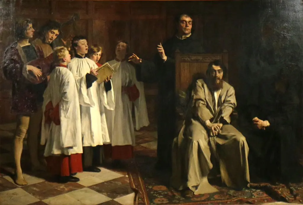 The painter Hugo van der Goes in the Rouge-Cloître Abbey, by Emile Wauters, oil, 1872
