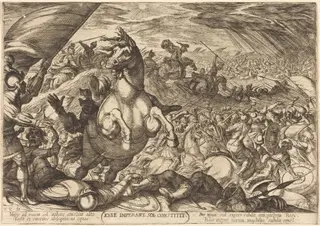 Joshua Ordering the Sun to Stop, by Antonio Tempesta, ink, 1613