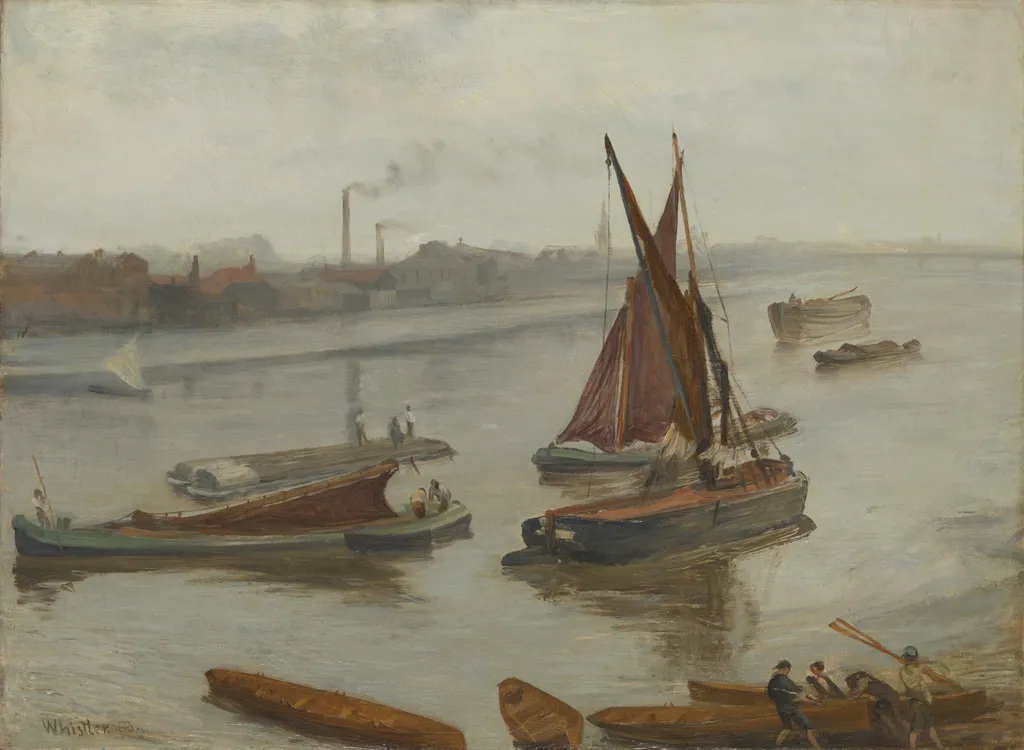 Grey and Silver: Old Battersea Reach, by James McNeill Whistler, oil, 1863