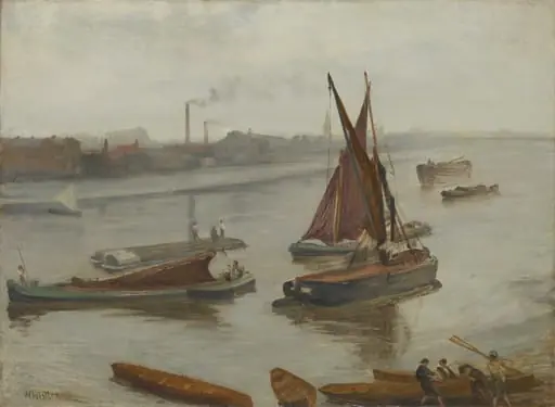 Grey and Silver: Old Battersea Reach, by James McNeill Whistler, oil, 1863