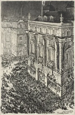 Piccadilly Circus, Eve of the Coronation of George VI, by Muirhead Bone, 1937