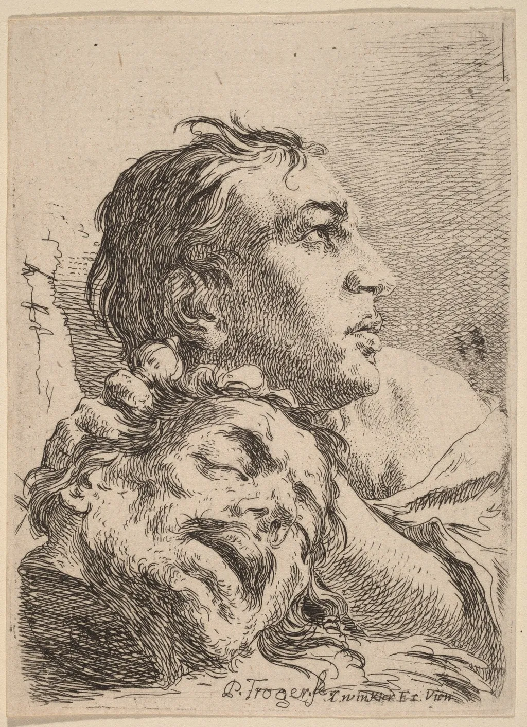 David with the Head of Goliath, by Paul Troger, ink, 1724