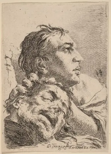 David with the Head of Goliath, by Paul Troger, ink, 1724