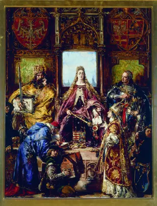Founding of the Academy, 1361–1399–1400 AD, from the series “History of Civilization in Poland”, by Jan Matejko, oil