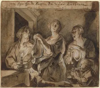 "It is good candles which light the way", by Jacob Jordaens, ink, 1644