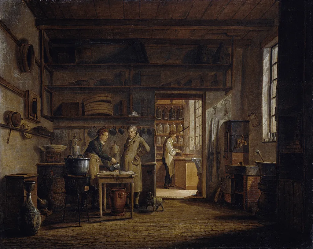 The Distillery of Apothecary A. d'Ailly, by Johannes Jelgerhuis, oil, 1818