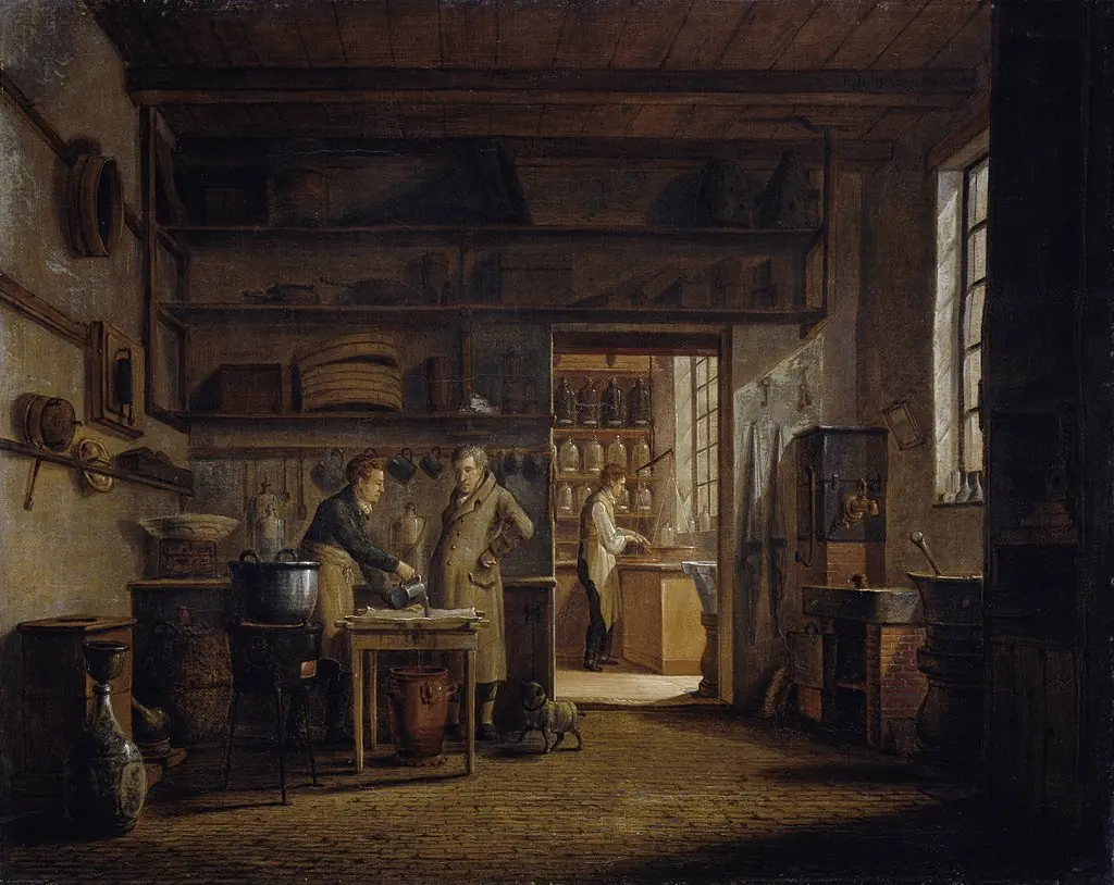 The Distillery of Apothecary A. d'Ailly, by Johannes Jelgerhuis, oil, 1818