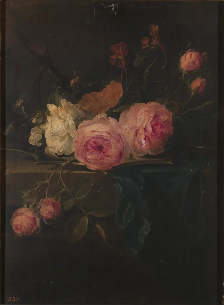 Flowers on a Plate, by Jan Brueghel, the elder, oil, 1601
