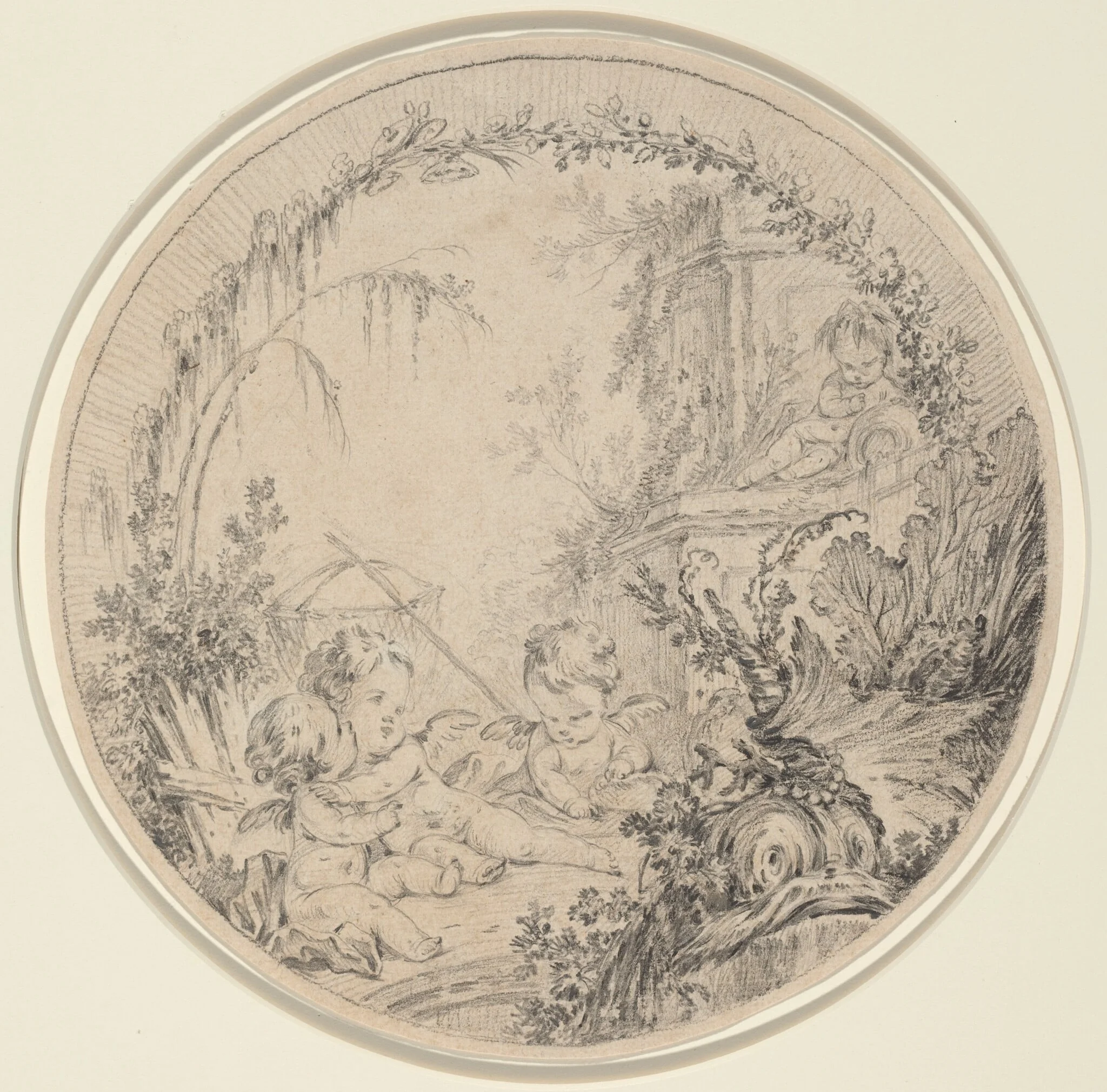Three Putti with a Fishing Net, detail