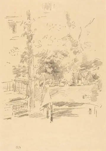 Tête-à-tête in the Garden, by James McNeill Whistler, ink, 1894