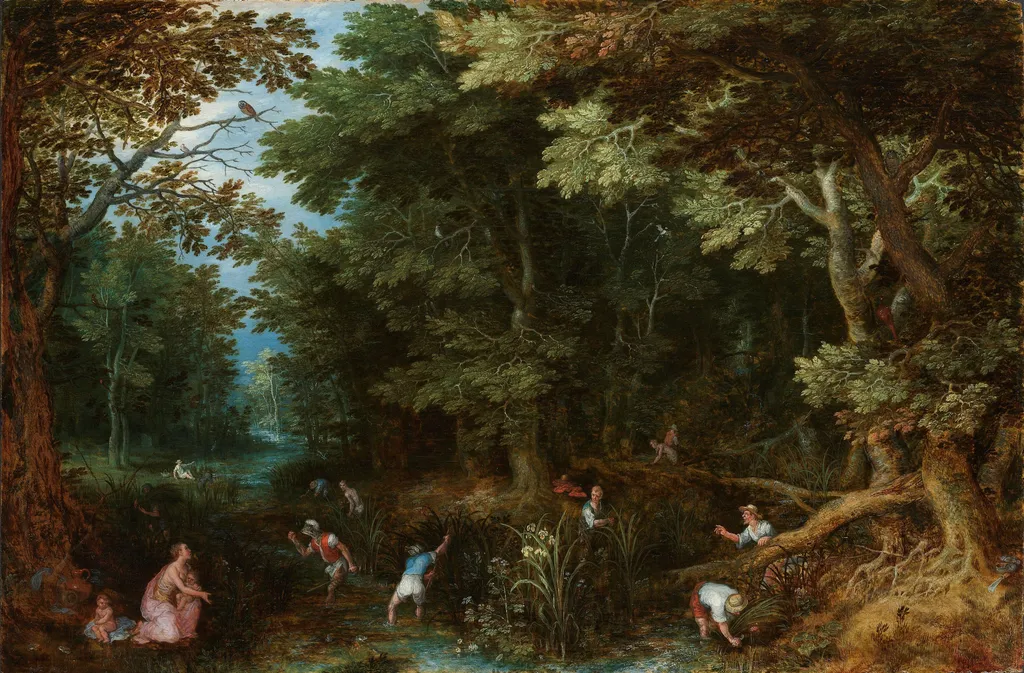 Latona and the Lycian Peasants, by Jan Brueghel, the elder, oil, 1605