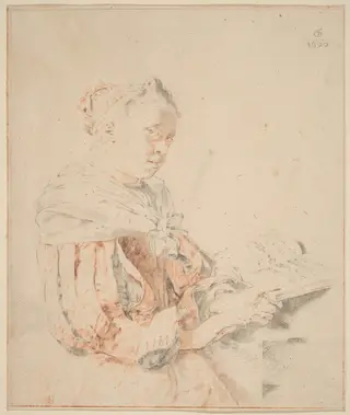 Young Girl at the Keyboard, by Cornelis Ploos van Amstel, chalk, 1767