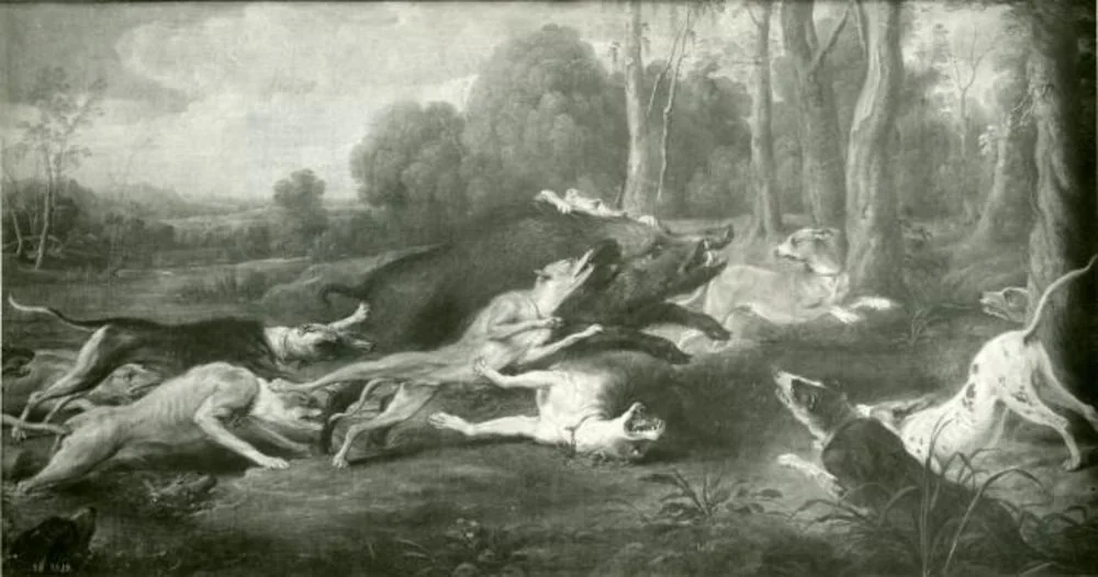 Dogs attacking a wild boar, detail