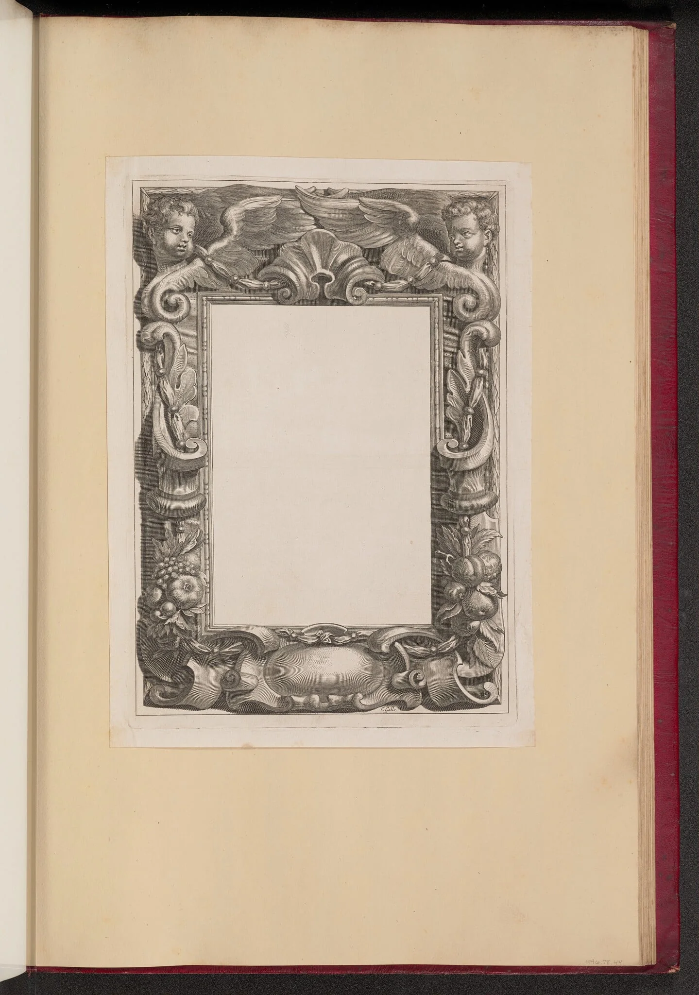 Border Illustration with Two Putti and Fruit, detail