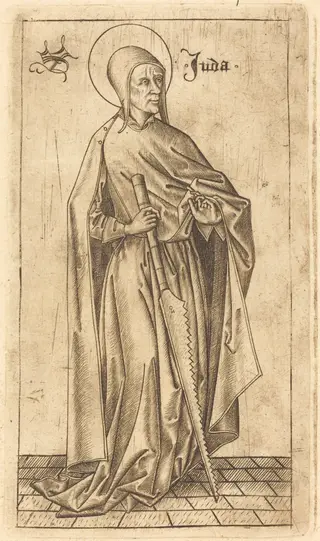 Saint Simon Zelotes (?) or Saint Judas Thaddeus (?), by Israhel van Meckenem, ink, 1475