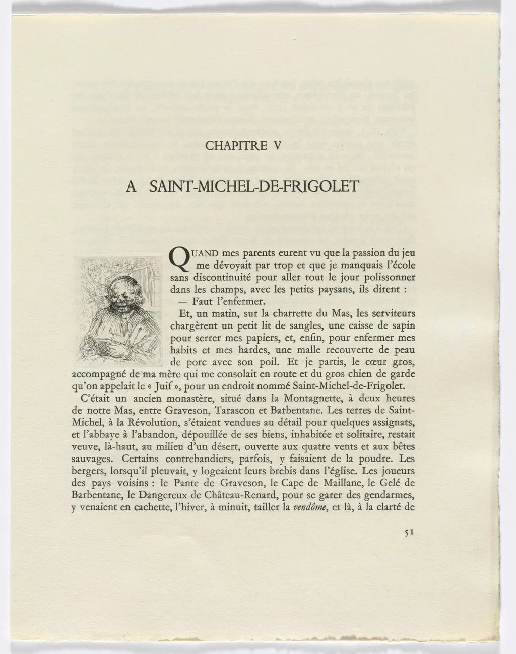 Frédéric Mistral: Mémoires et Recits by Frédéric Mistral: bust of a man (page 51), by Auguste Brouet, 1937
