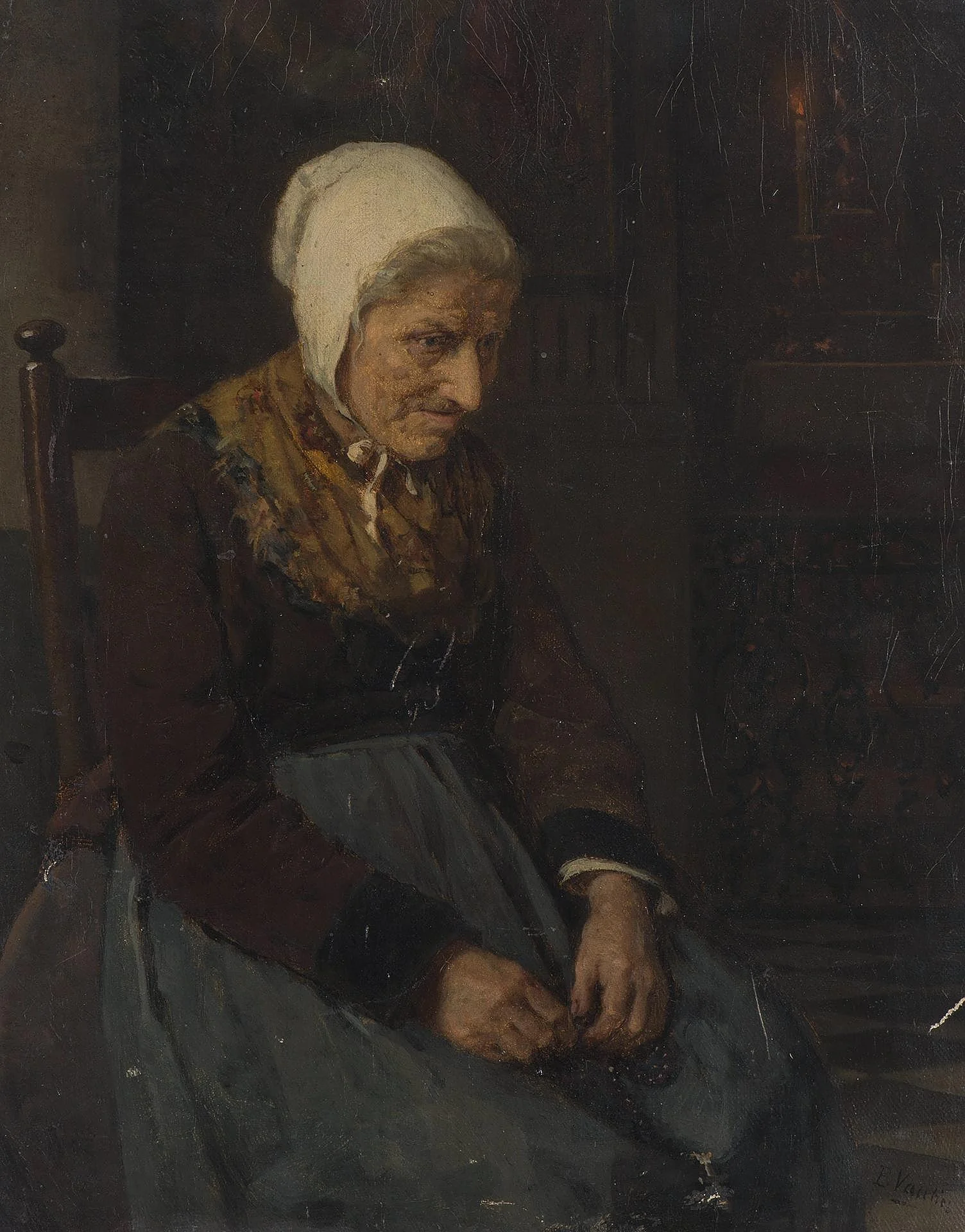Old Woman seated on a Chair, detail