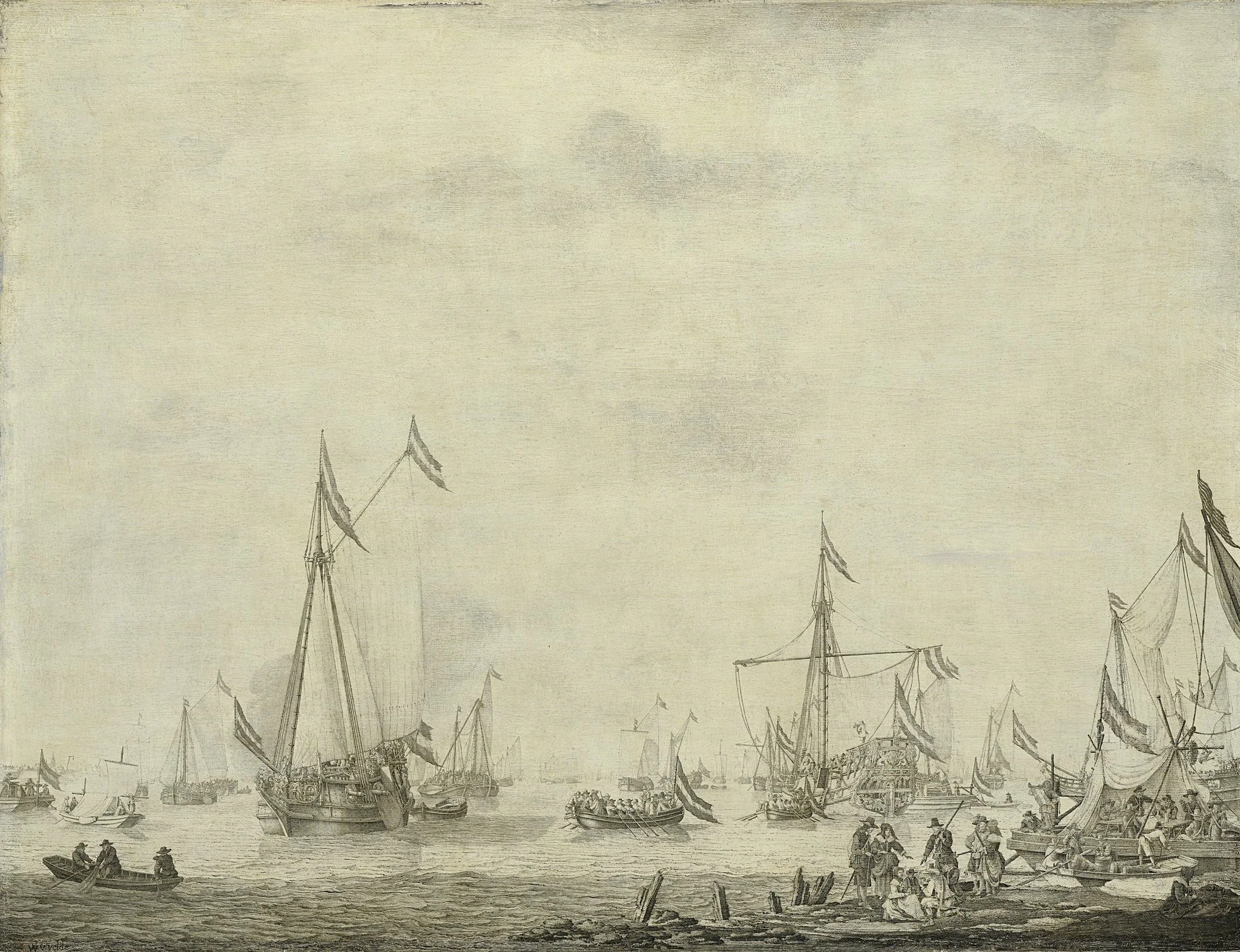 The prince's yacht and the sate yacht leaving Moerdijk with Charles II of England on board, 1660, detail