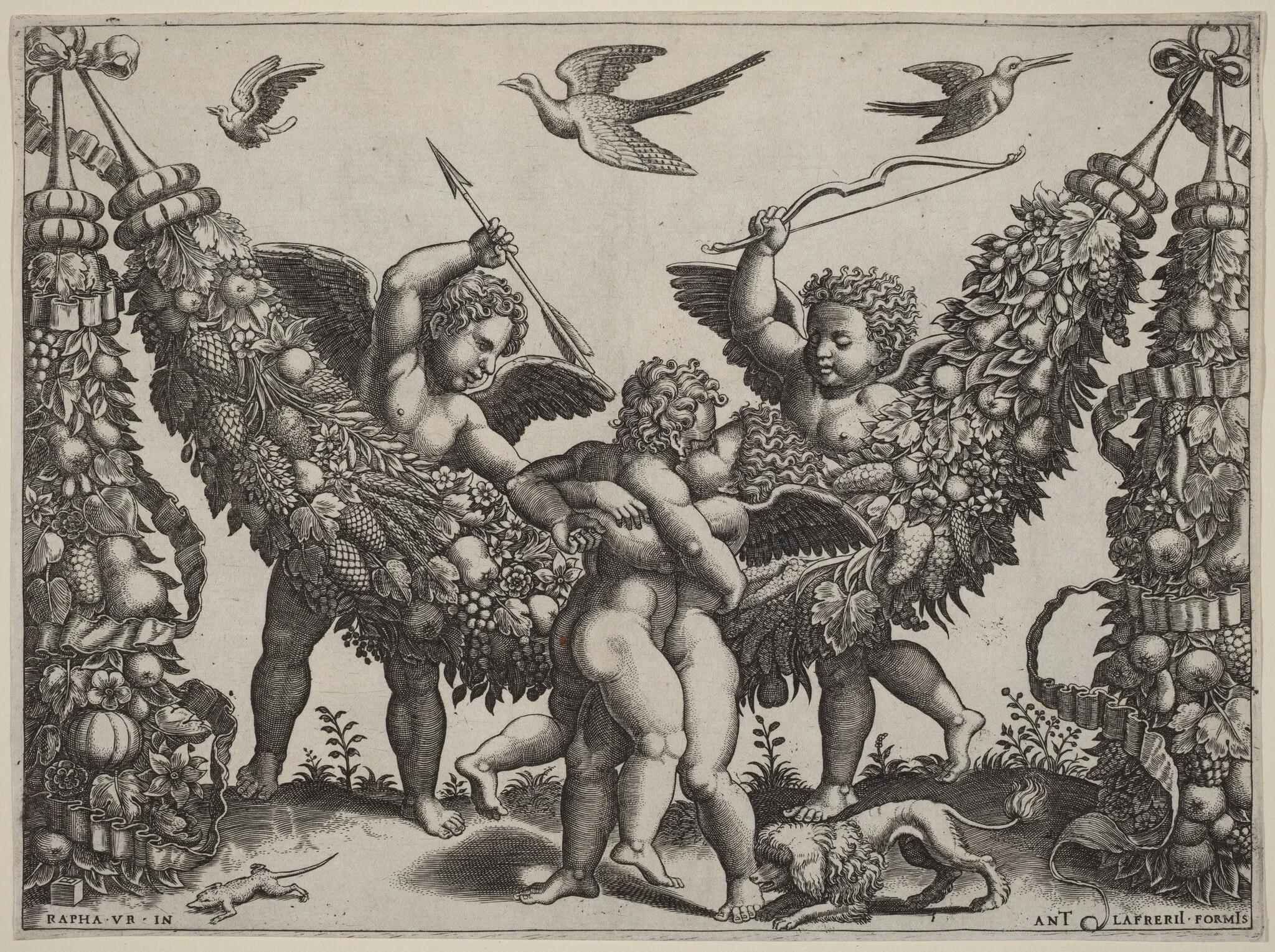Two Putti...Striking Another Who Is Squeezing a Child, detail