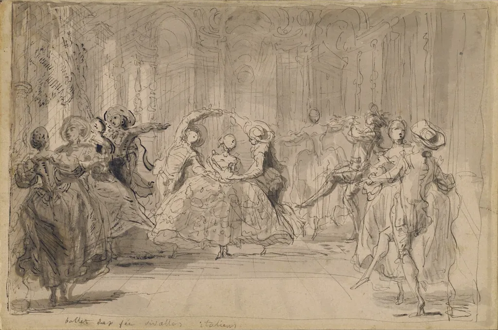Ballet from "The Rival Fairies", by Gabriel de Saint-Aubin, ink, 1748
