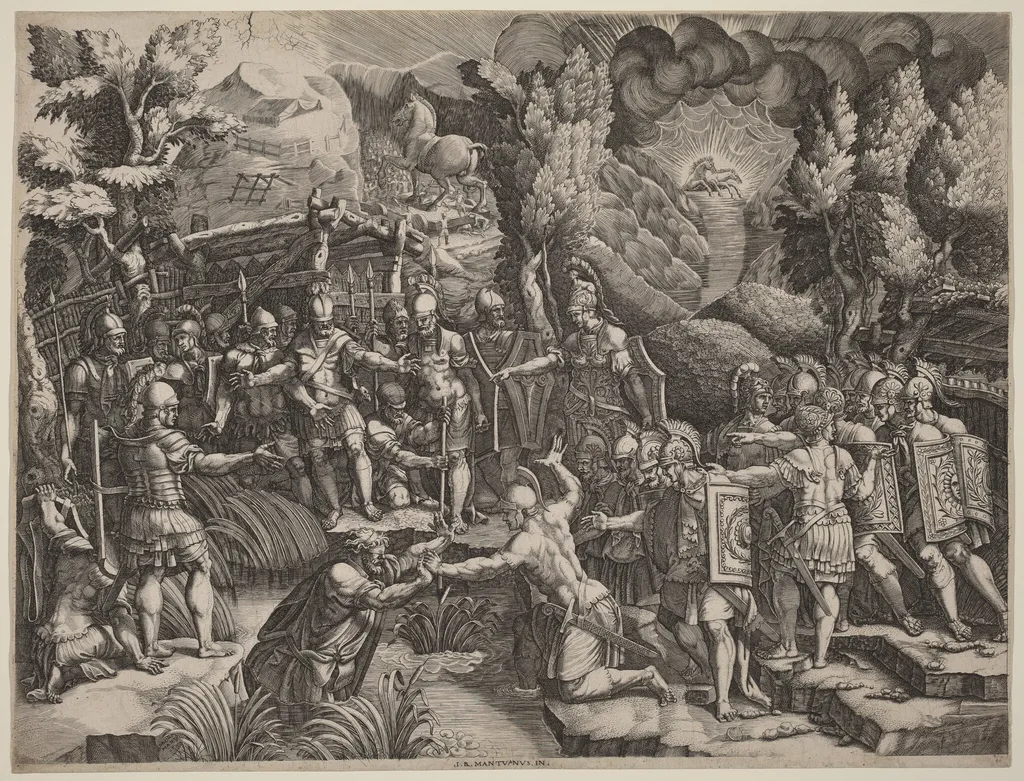Sinon Deceiving the Trojans, by Giorgio Ghisi, ink, 1545