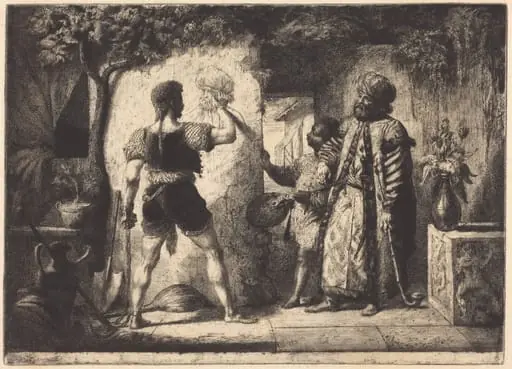 Fra Filippo Lippi, Enslaved in Algiers, Painting a Portrait of His Captor, by Pierre-Nolasque Bergeret, ink, 1838