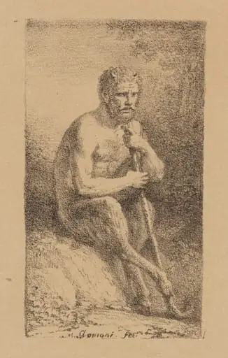 A Satyr Seated in a Landscape, by Andrea Appiani, ink, 1810