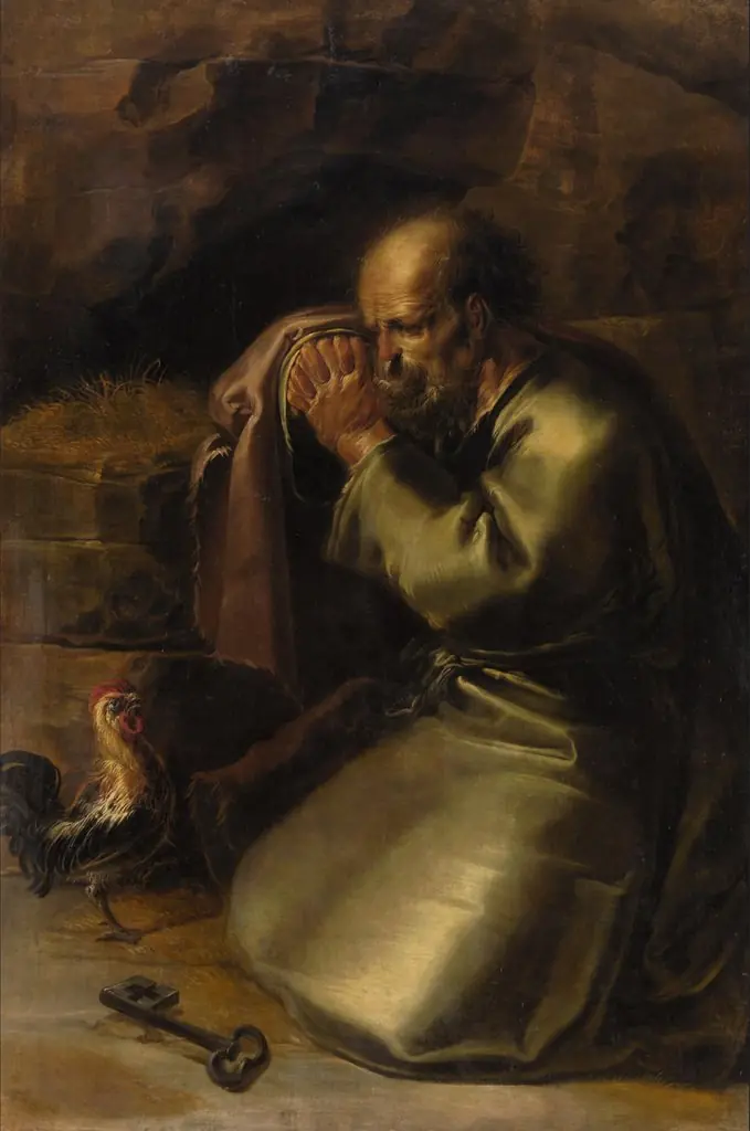 Denial of Saint Peter, by Jan van der Venne, oil, 1650