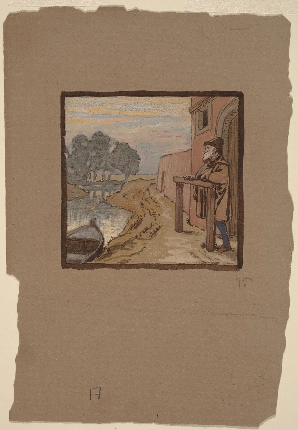 Old Man by a River, by Elihu Vedder, gouache, 1863
