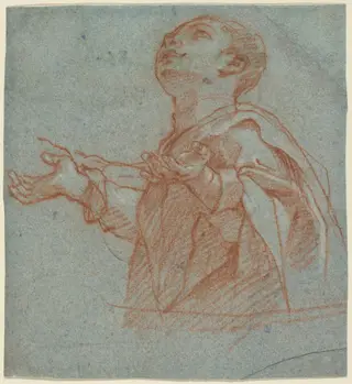 A Boy Gazing Upward in Adoration, by Bartolomeo Cesi, chalk, 1594