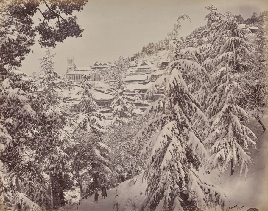 Shimla. View of the Church from Mount Jakko Looking West with Part of the Mall in Winter, detail