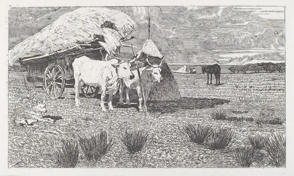 Oxen Yoked to a Cart (Maremma) (Bovi al carro (Maremma)), by Giovanni Fattori, ink, 1886