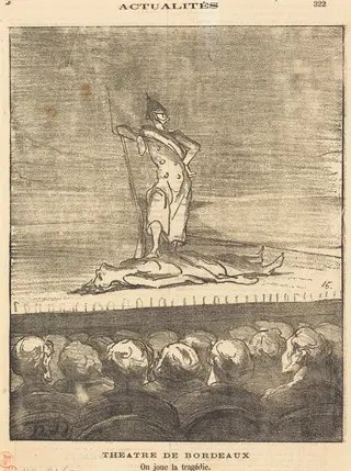 Théâtre de Bordeaux - on joue la tragédie, by Honoré Daumier, 1871