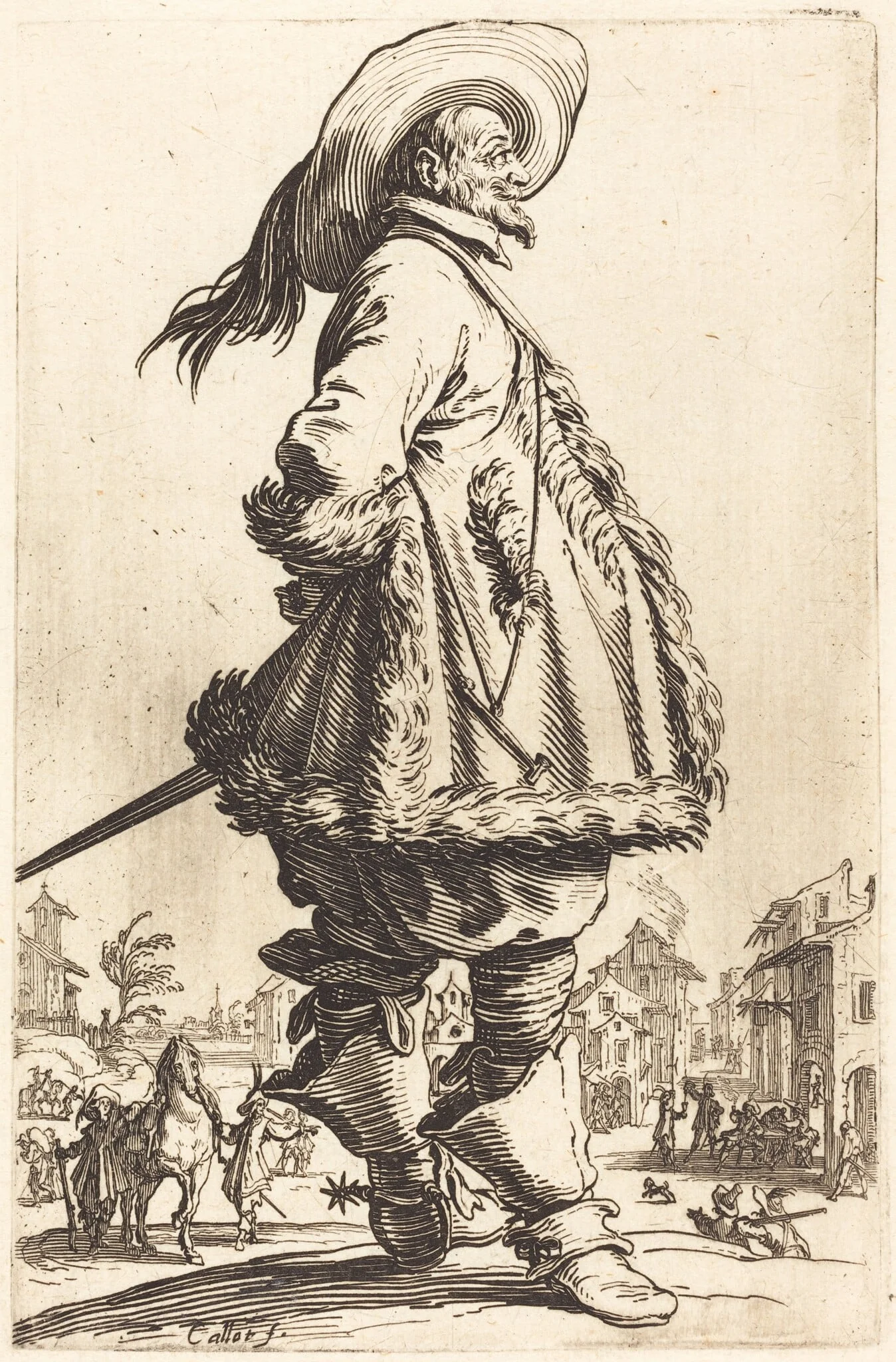 Noble Man with Mantle Trimmed in Fur, Holding his Hands Behind his Back, detail