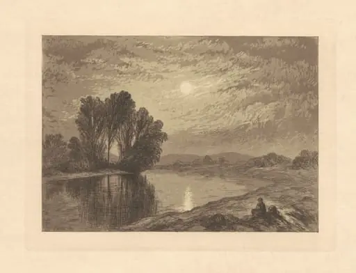 Moonlight on the Androscoggin, by John Henry Hill, ink, 1866