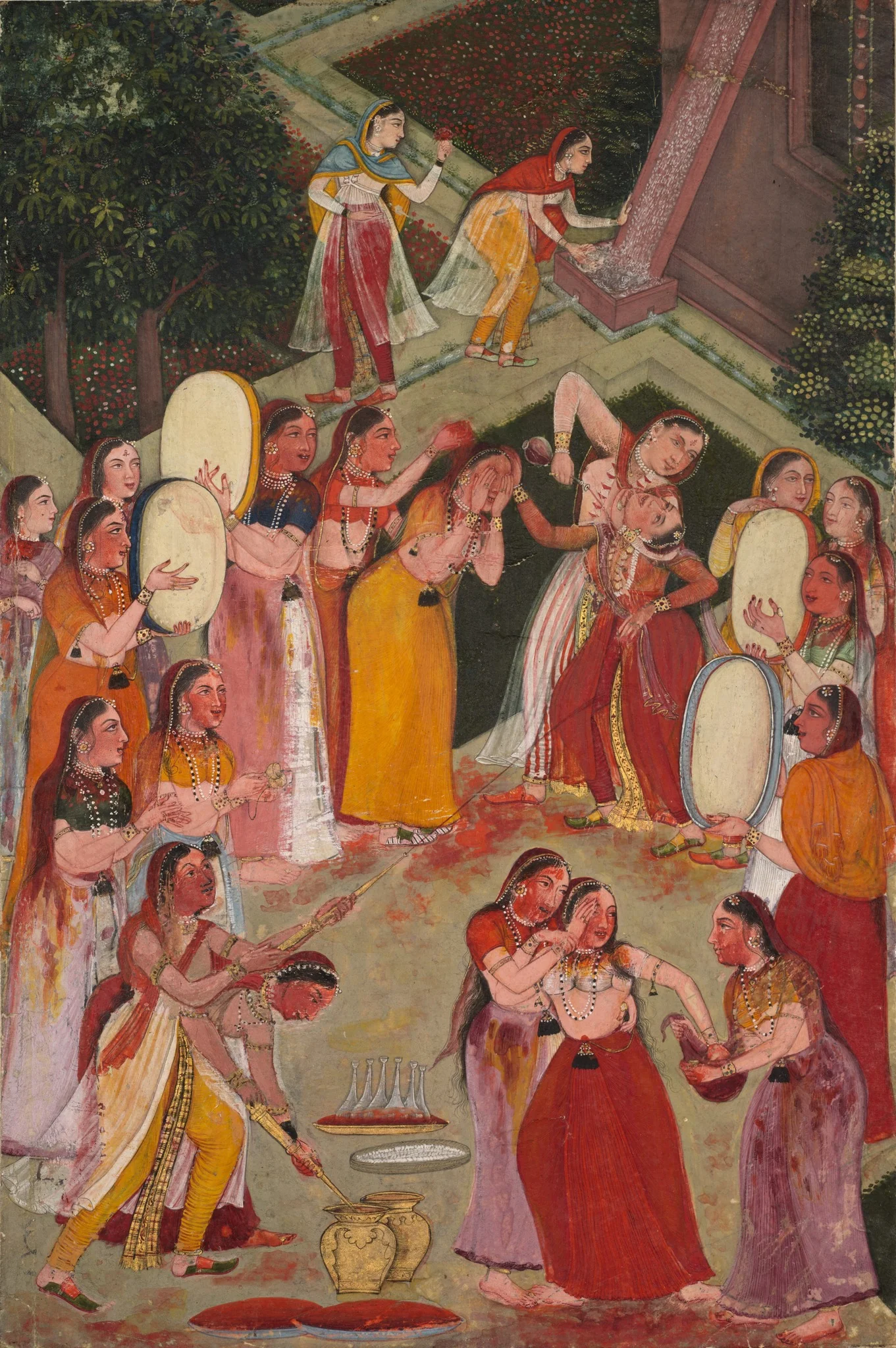 Girls Spraying Each Other at Holi, detail