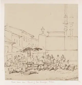 The market outside the church of San Domingos, Macau, by George Chinnery, 19