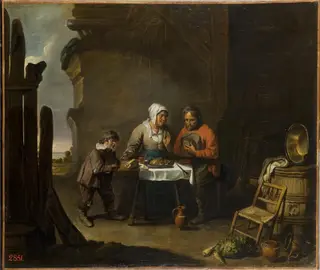 Saying Grace, by Master of the Béguins, oil, 1675