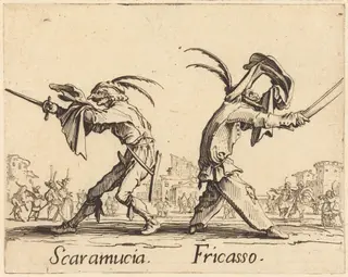 Scaramucia and Fricasso, by Jacques Callot, ink, 1622
